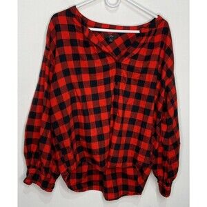 J. Crew Womens Plaid Blouse Top Red Black Size Large